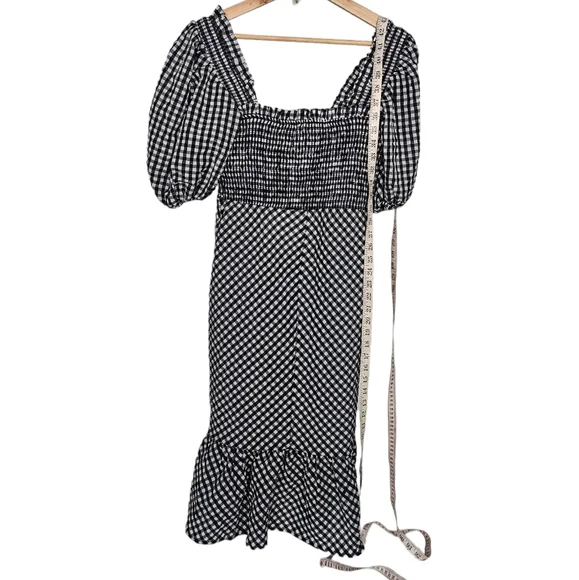 Ganni Searsucker Midi Dress Black White Plaid Check New With Tags Size 36 US 6 - Picture 5 of 10